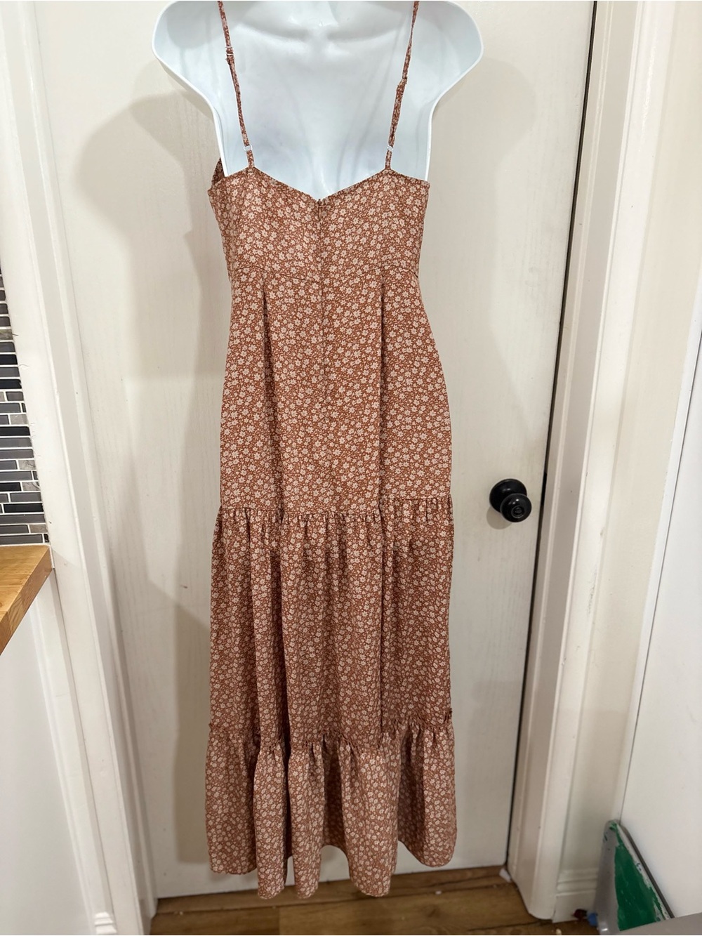 Blush bohemian beach flowy Strap Rust Brown Floral Maxi Dress - Picture 6 of 6